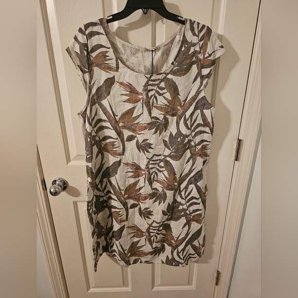 Lungo L'arno NWT Womens 100% Linen Dress Botanical Pockets Made in Italy 1X - Picture 1 of 9